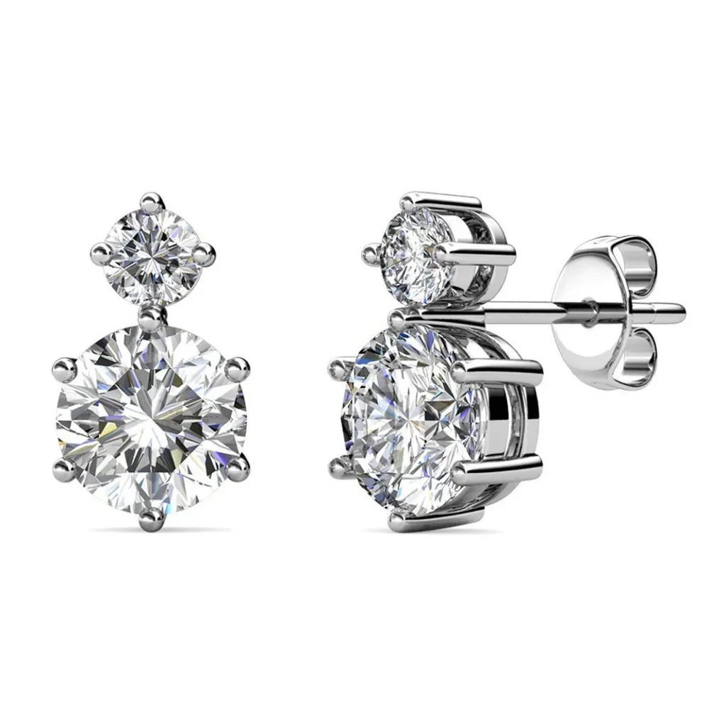 Chic Silver Double Swarovski Stud Earrings - Picture 1 of 6